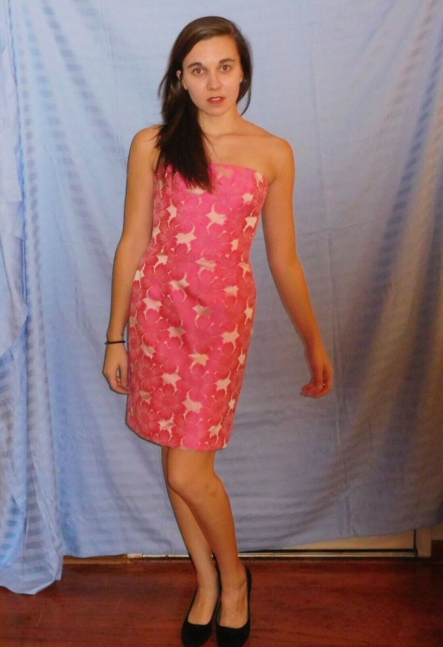 Carmen Marc Valvo CMV Pink Strapless Cocktail Party Dress sz 4 Brocade